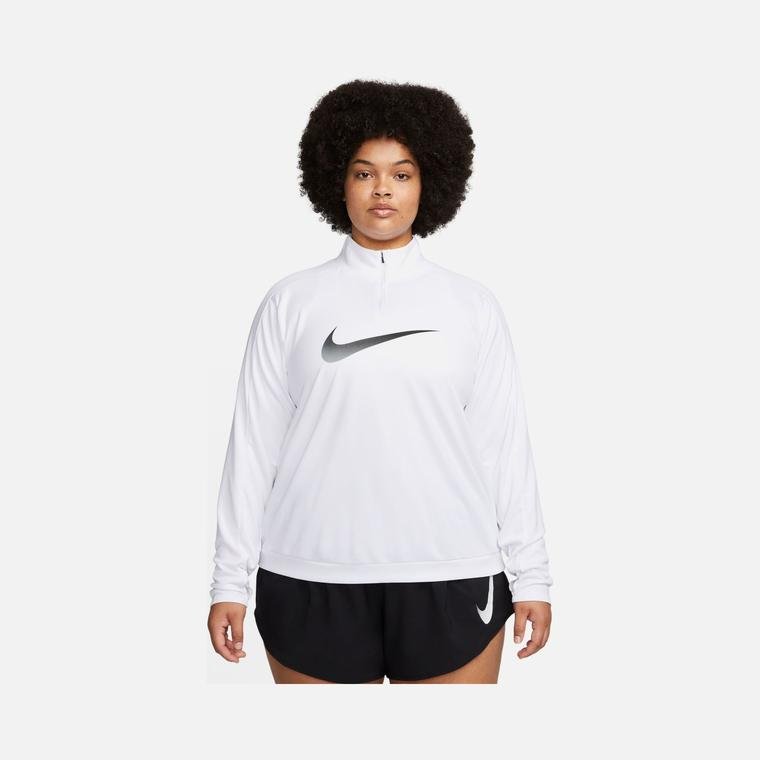 Nike Dri-Fit Swoosh Graphic Half-Zip Running Long-Sleeve (Plus Size) Kadın Tişört